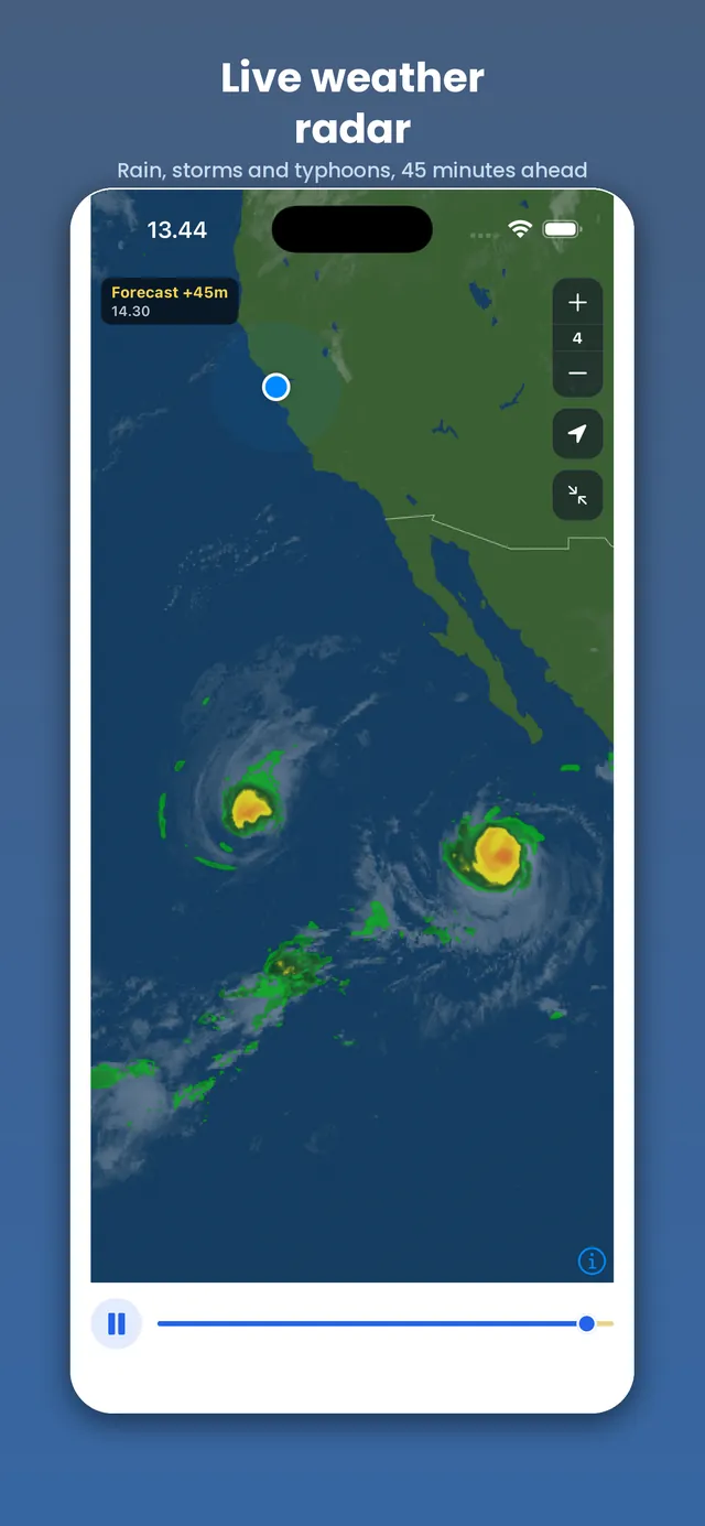 Dangers Here on iPhone: the rain and storm radar over the Pacific — Live weather radar.