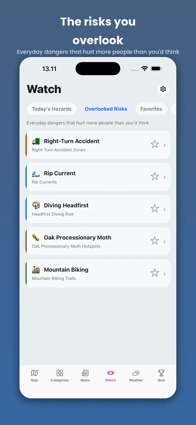 Dangers Here on iPhone: the watch list of overlooked everyday risks — The risks you overlook.