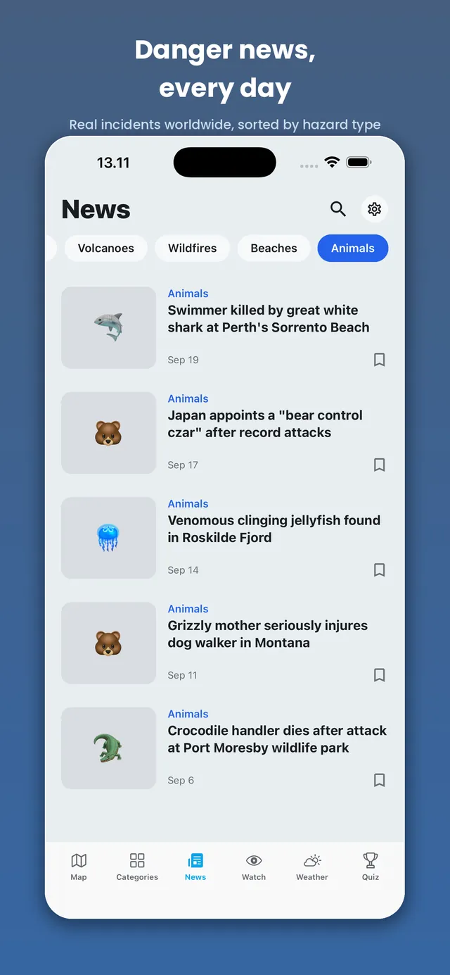 Dangers Here on iPhone: the daily hazard news feed — Danger news, every day.